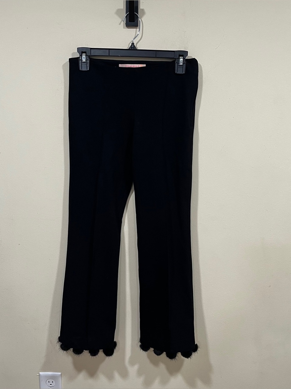 Vilagallo Black Cropped Straight Leg Mink Tassel Pom Pom Trimmed Party Pants 38 - Picture 3 of 12